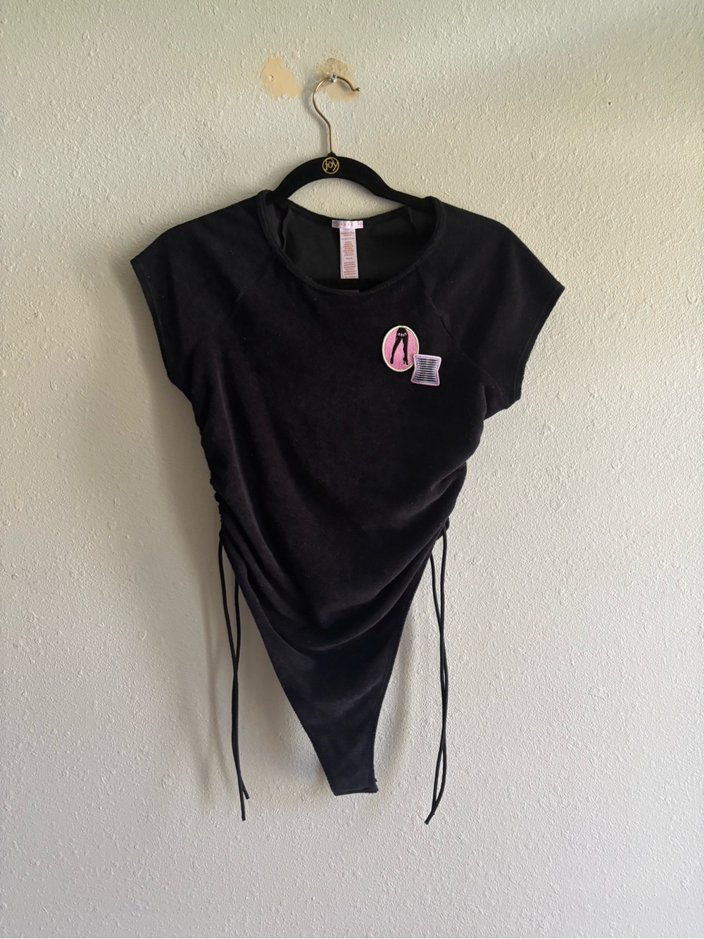 Savage X Fenty black One-Piece Bodysuit with Pink Patch Details - Picture 8 of 8